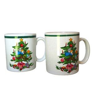 2 Noel by Yamaka Christmas Flat Round Handle Mugs